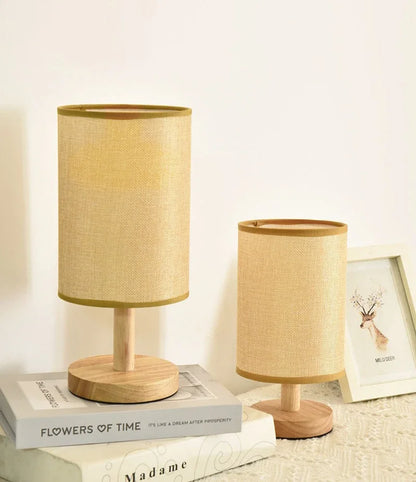 LinenGlow — Minimalist Bedside Lamp with Wood Base