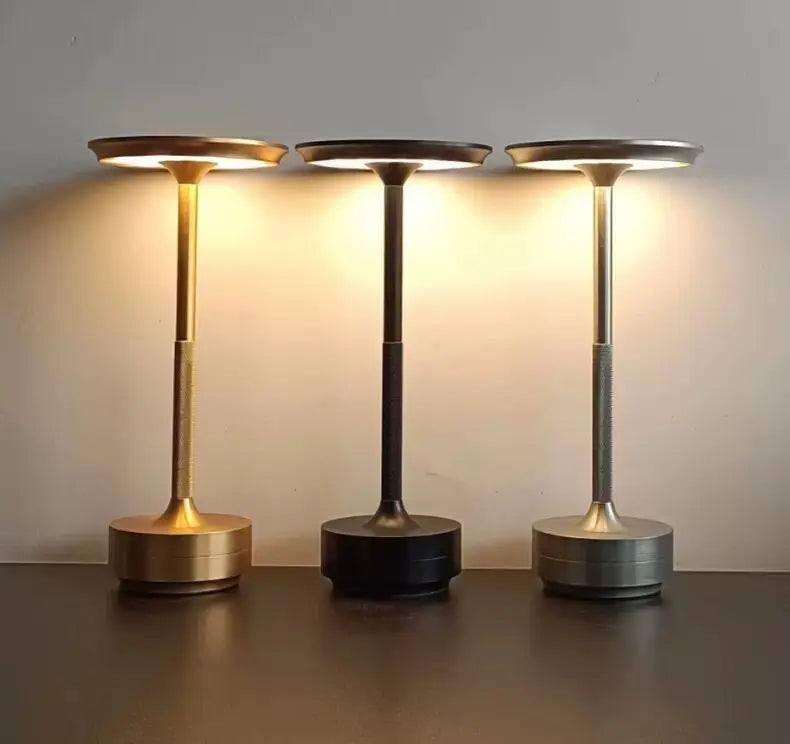 Cordless Table Lamp Rechargeable Retro Frosted Glass Shade, Aluminum LED Lamp, Touch Dimmable