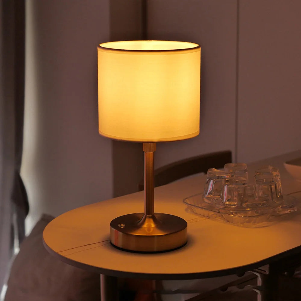 Cordless Table Lamp with Fabric Shade, Rechargeable Battery Lamp 2700K Warm Light, Replaceable E12 Bulb
