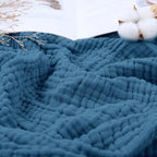 Close-up of navy blue 6-layer cotton muslin texture