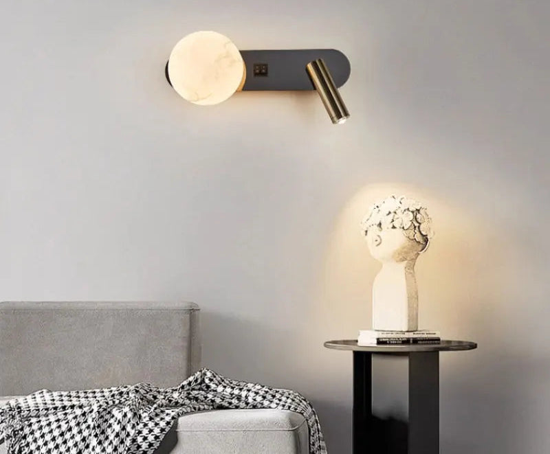 MoonSpot Wall Sconce — LED Reading & Ambient Light, Hardwired, Knob Switch, Bedroom Bedside