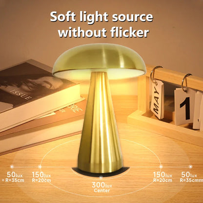 HushGlow — Metal Mushroom Touch Lamp