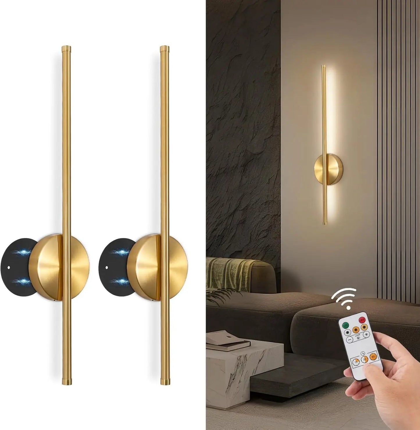 BarGlow Rechargeable Wall Sconce — LED, Touch & Remote, Dimmable, 3 Color Temps, No Wiring