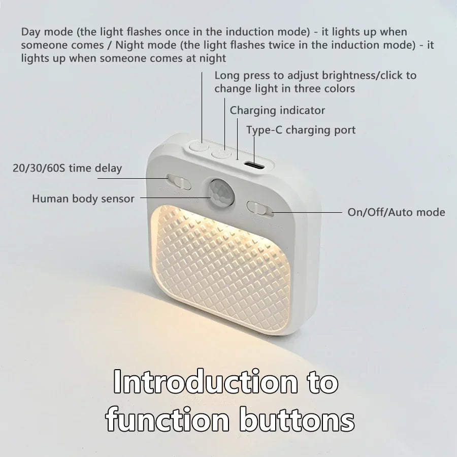 SenseGlow Motion Sensor Night Light — Rechargeable, Magnetic, USB-C, 3 Color Temps, Stick-On