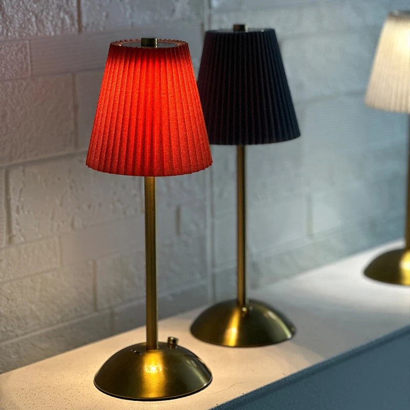 Cordless Table Lamp Rechargeable with Pleated Fabric Shade, Touch Dimmable LED Nightstand Lamp
