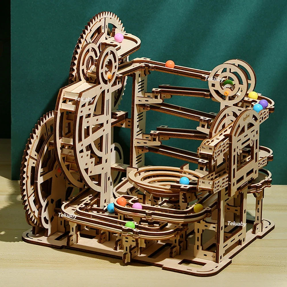 Marble Run Tower 3D Wooden Puzzle with Lift