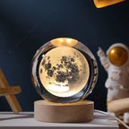 3D Crystal Ball Night Light, Galaxy Solar System Moon Lamp with Wooden Base, USB Bedside Light