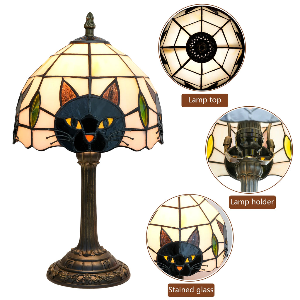 TiffanyCat Stained Glass Table Lamp — Vintage Cat Decor