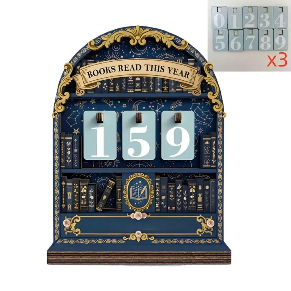 Reading Tracker Wooden Book Counter, Track Up to 999 Books Read, Vintage Gift for Book Lovers