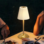 Cordless Table Lamp Rechargeable with Pleated Fabric Shade, Touch Dimmable LED Nightstand Lamp