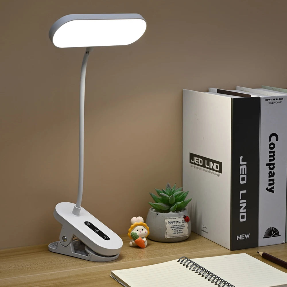 ClipGlow Rechargeable LED Desk Lamp — Clip-On, Touch Control, Dimmable, USB-C, Eye Care