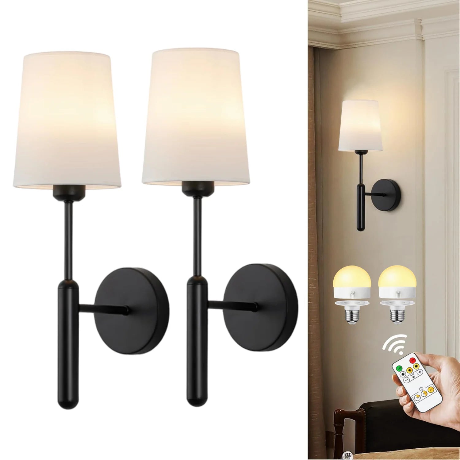 CandleGlow Rechargeable Wall Sconce Set — Battery Powered, Remote, 3 Color Temps, No Wiring
