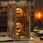 Book Nook Kit DIY Miniature Library Room, Wooden Bookshelf Insert with LED Light, 3D Puzzle for Adults