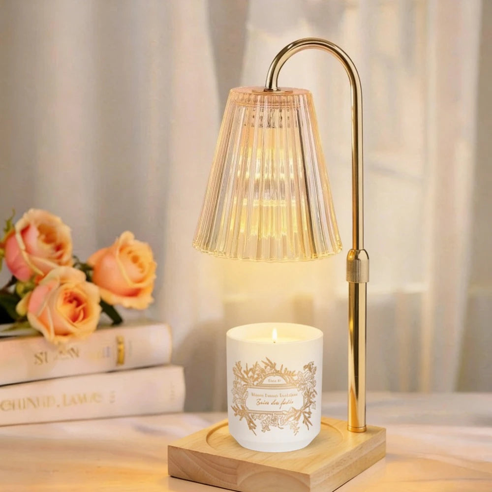 Candle Warmer Lamp with Wooden Tray, Dimmable Electric Wax Warmer with 2/4/8H Timer, Adjustable Height
