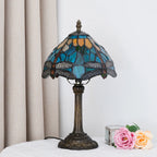 Tiffany Style Table Lamp Dragonfly Stained Glass, Green Bedside Lamp, Vintage Accent Lamp, US Plug