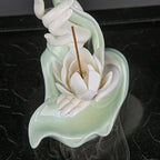 Celadon Ceramic Backflow Incense Burner, Lotus Incense Fountain and Stick Holder, Zen Decor