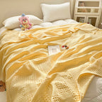 Butter yellow cotton waffle weave blanket close-up
