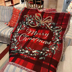 Merry Christmas Plaid woven tapestry throw on a sofa