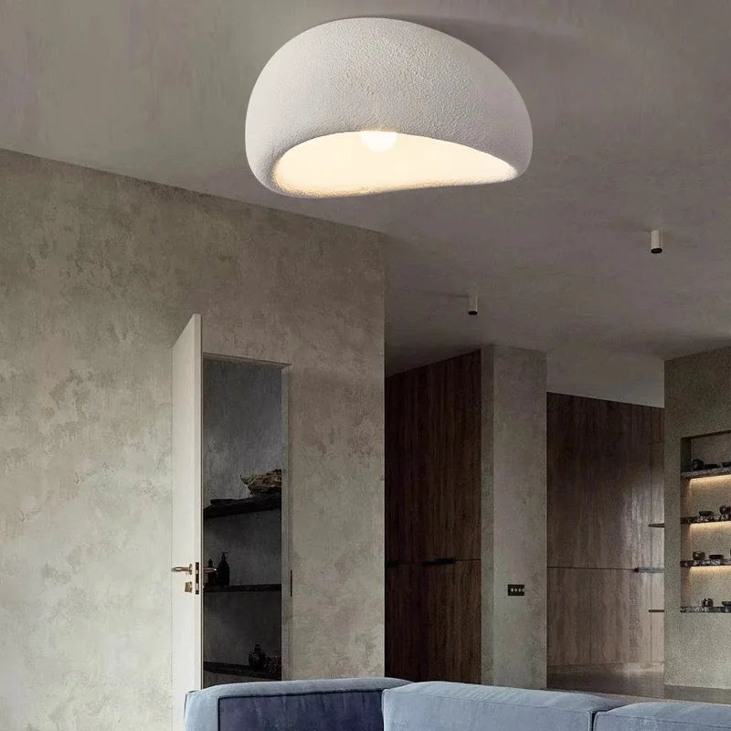 StoneGlow Wabi-Sabi Ceiling Light — Textured Flush Mount, E27, Nordic Minimalist, 11.8"