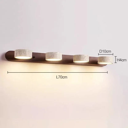StoneBar Travertine Wall Light — Wood & Stone LED Vanity Bar, 2/3/4 Heads, Wabi-Sabi