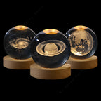 3D Crystal Ball Night Light, Galaxy Solar System Moon Lamp with Wooden Base, USB Bedside Light