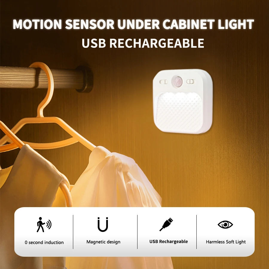 SenseGlow Motion Sensor Night Light — Rechargeable, Magnetic, USB-C, 3 Color Temps, Stick-On
