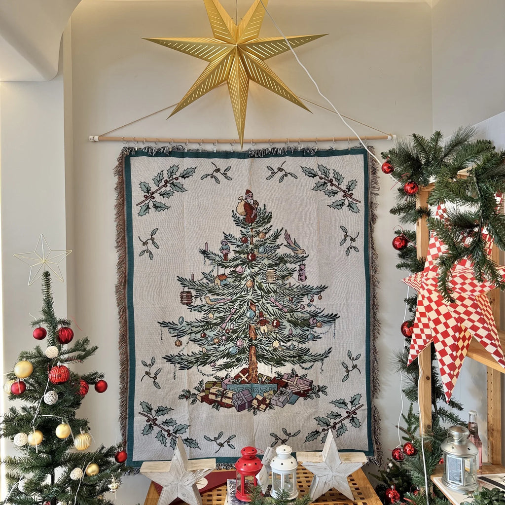 Classic Christmas Tree woven tapestry hanging on a wall