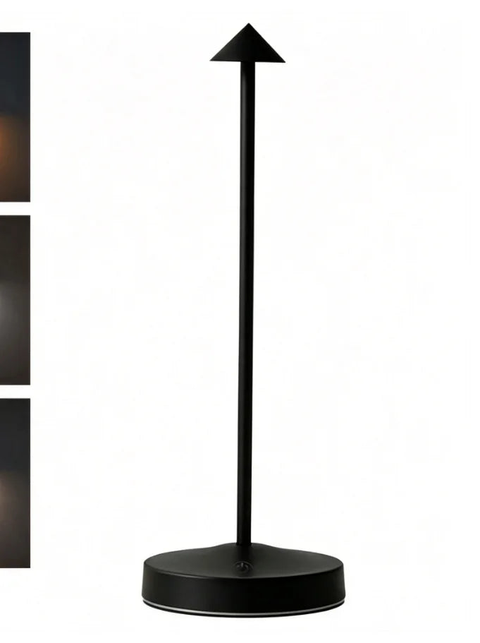 Cordless Table Lamp Rechargeable, Metal Cone Shade LED Lamp, 3 Color Temperatures Touch Dimmable