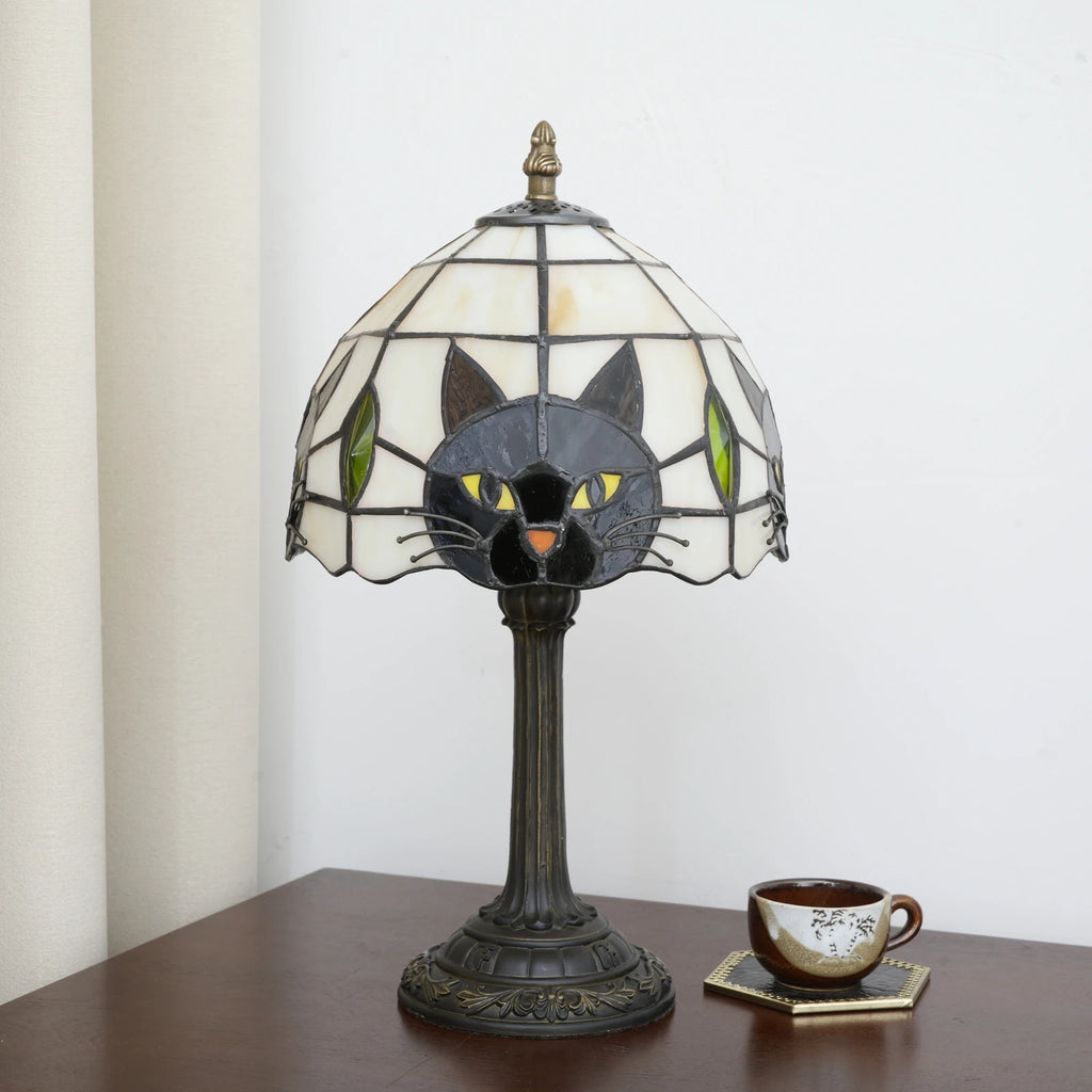 TiffanyCat Stained Glass Table Lamp — Vintage Cat Decor