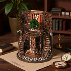 Book Nook Kit Wisdom Ring, DIY Miniature Diorama Bookshelf Insert with LED, Wooden 3D Puzzle