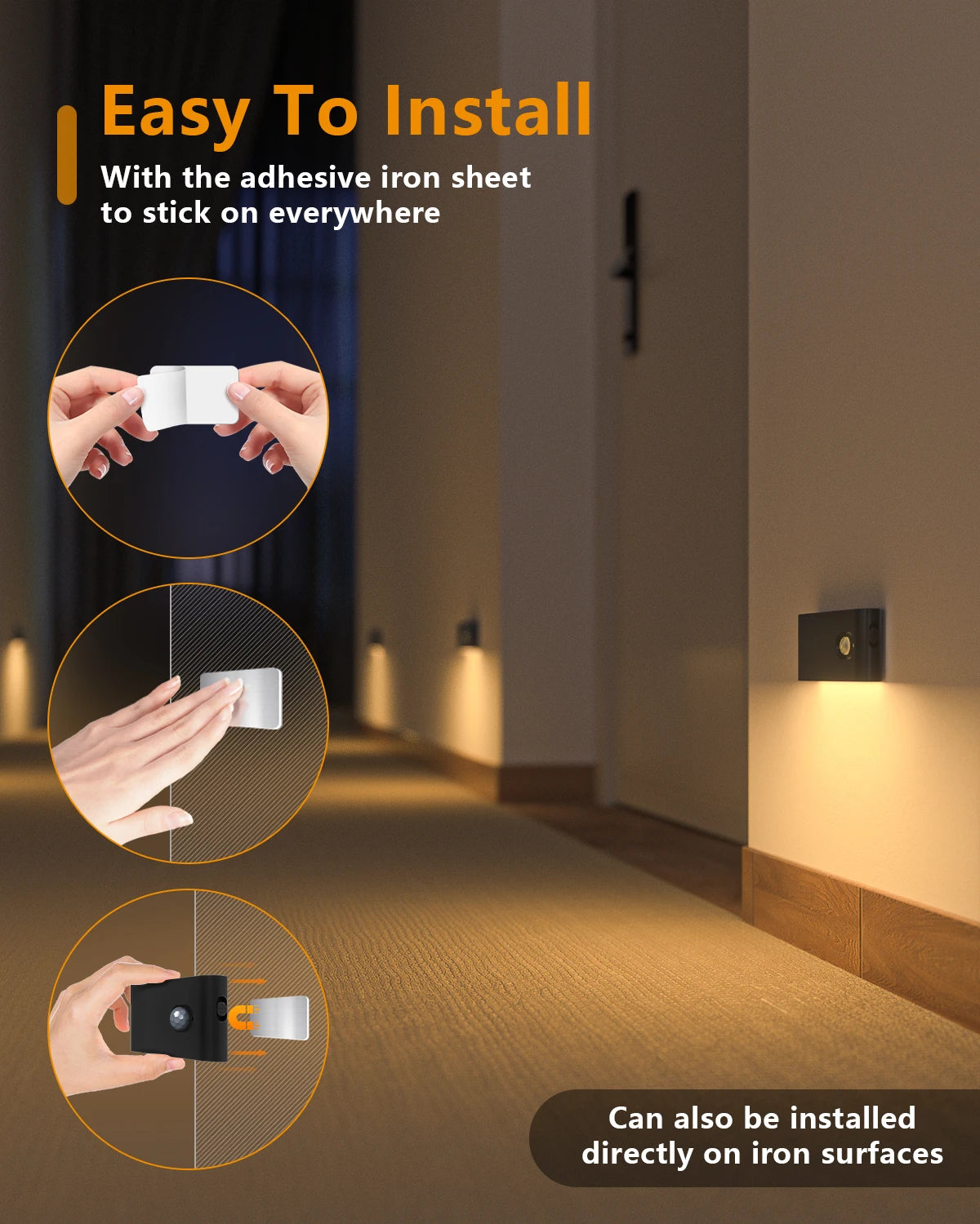 WarmSense Motion Sensor Night Light — Warm White 2700K, Rechargeable, Magnetic Mount, USB-C