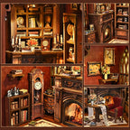 Book Nook Kit Twilight Library, DIY Miniature Library Bookshelf Insert with LED Light, Wooden Puzzle