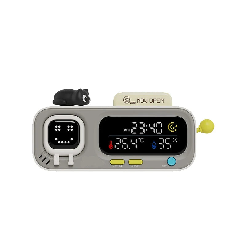 MoodGlow Desk Clock — Temperature & Humidity Display with Retro Character Design