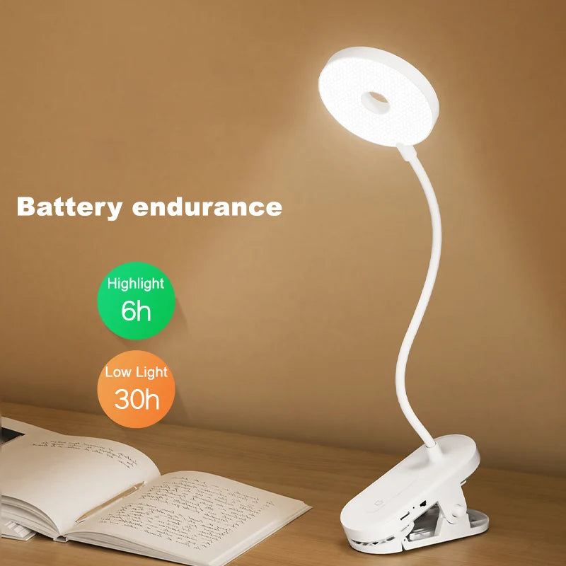 ClipGlow Rechargeable LED Desk Lamp — Clip-On, Touch Control, Dimmable, USB-C, Eye Care