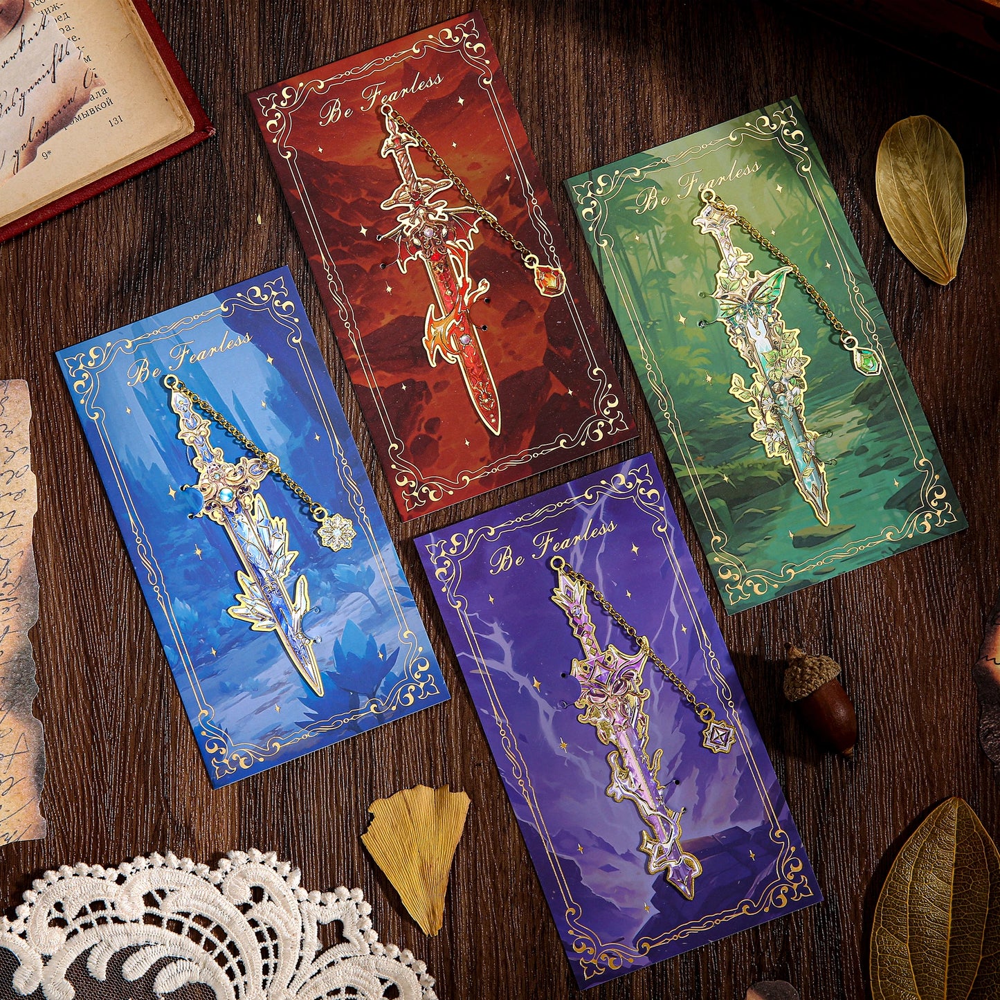 Fantasy Sword Bookmark Set — 4 Metal Bookmarks for Readers