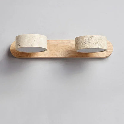 StoneBar Travertine Wall Light — Wood & Stone LED Vanity Bar, 2/3/4 Heads, Wabi-Sabi