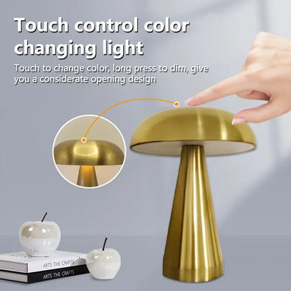 HushGlow — Metal Mushroom Touch Lamp