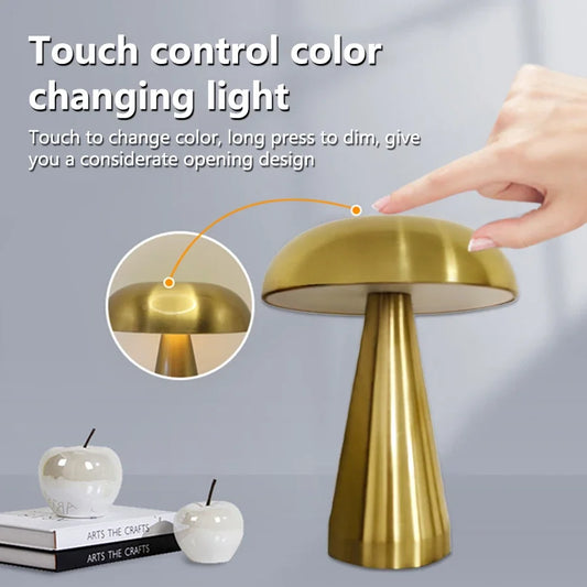 HushGlow — Metal Mushroom Touch Lamp
