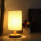 LinenGlow — Minimalist Bedside Lamp with Wood Base