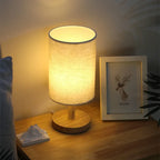 LinenGlow — Minimalist Bedside Lamp with Wood Base