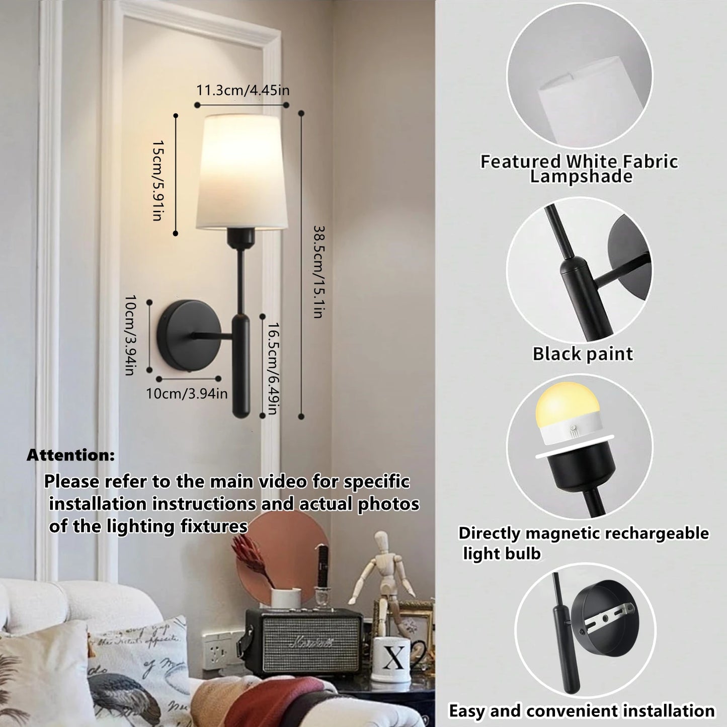 CandleGlow Rechargeable Wall Sconce Set — Battery Powered, Remote, 3 Color Temps, No Wiring