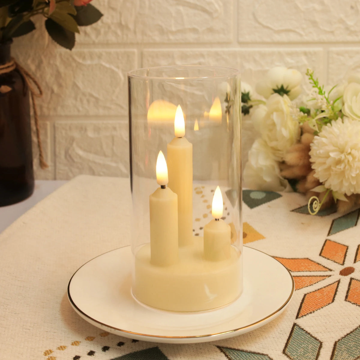Flameless Taper Candles with Lampshade, 3-in-1 Battery Operated LED Candle Lamps, Flickering