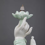 Celadon Ceramic Backflow Incense Burner, Lotus Incense Fountain and Stick Holder, Zen Decor
