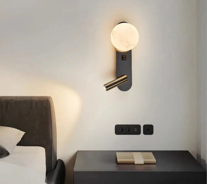 MoonSpot Wall Sconce — LED Reading & Ambient Light, Hardwired, Knob Switch, Bedroom Bedside