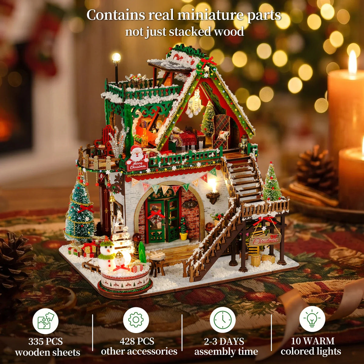 Snowy Christmas Lodge DIY Miniature House Kit