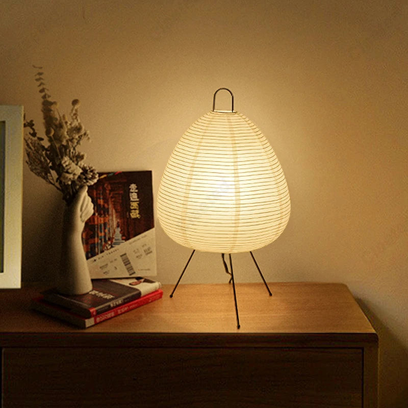 AkariGlow Japanese Rice Paper Table Lamp — E27 Tripod, Wabi-Sabi, Bedroom & Living Room