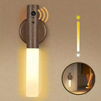 WoodGlow Motion Sensor Wall Light — Rechargeable, Magnetic, Dimmable Warm White, Wood Look