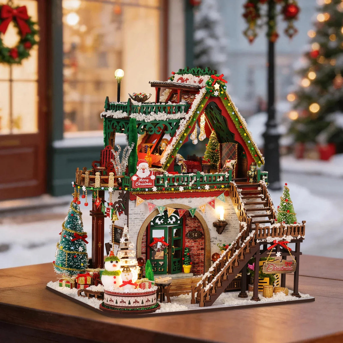 Snowy Christmas Lodge DIY Miniature House Kit