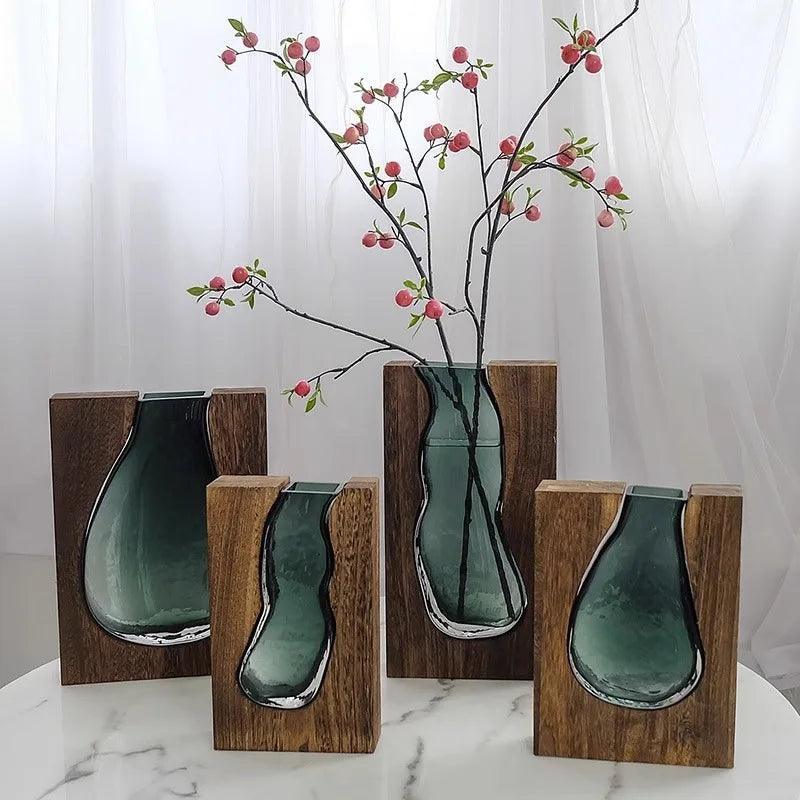 Wooden Glass Floral Vase