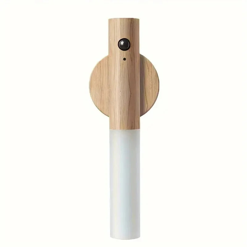 WoodGlow Motion Sensor Wall Light — Rechargeable, Magnetic, Dimmable Warm White, Wood Look